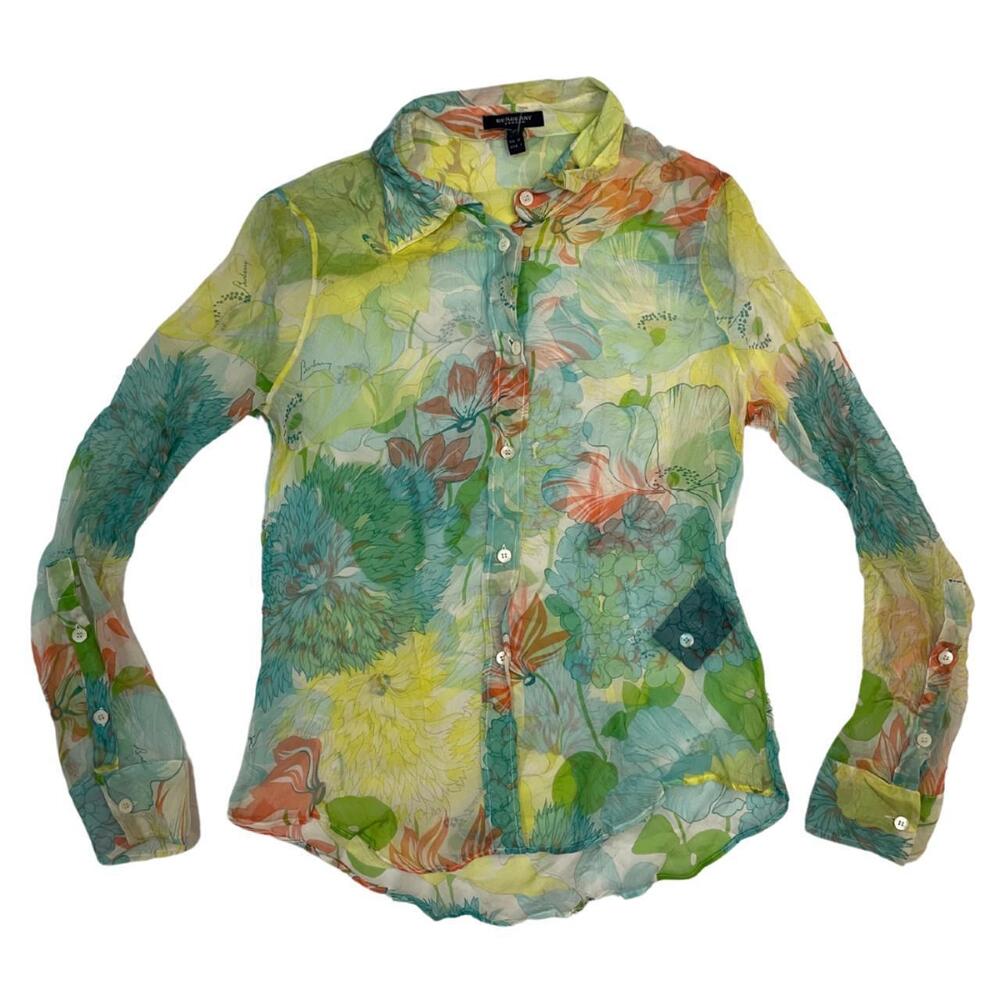 100% Silk Burberry Tropical Print Top (NWOT)